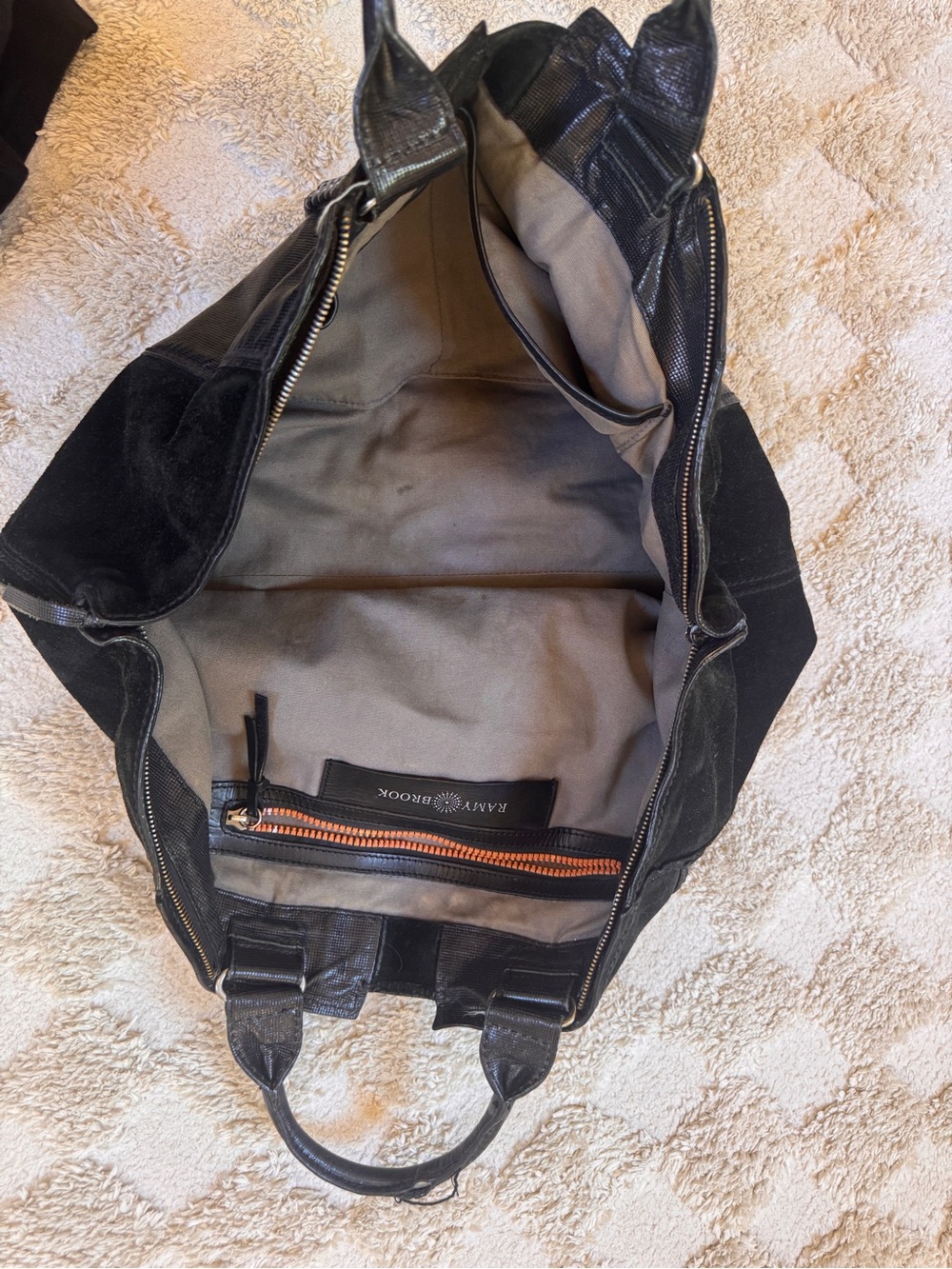 Ramy Brook Black Leather & Suede Chain Tote Shoulder Bag - Picture 5 of 7